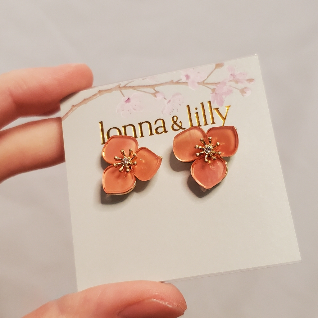 New Lonna Lilly Cute Coral Pink Flower Earrings Studs Floral Fairy Eclectic 15$